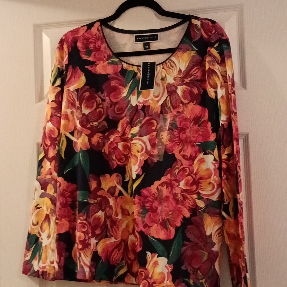 Karen Scott Long Sleeve Top L NWT